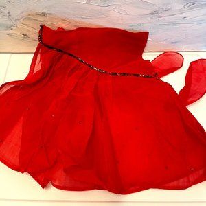 Vintage red Christmas Apron with rhinestones and sequin trim organza